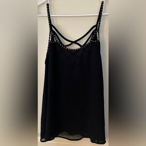 Forever 21 Bead Embellished Black Elegant Black Strappy Women's Tank Sz Large